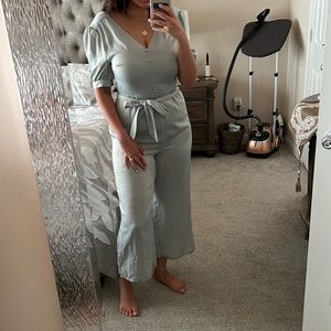 ASOS Sea Green V-Neck Balloon Sleeve Wide-Leg Jumpsuit - Size UK 12 (US 8)